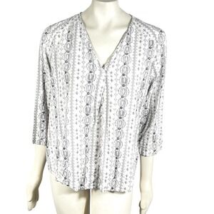 Van Heusen Blouse Top‎ XL Lightweight Monochrome Geometric Design Career Casual